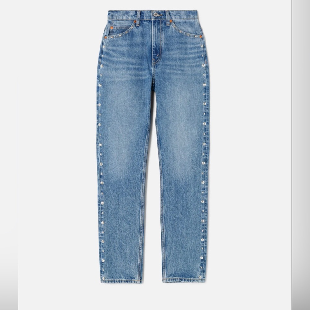 Re/Done 70s Straight High Rise Jeans in Moon Stoned Stud size 31